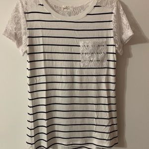 navy blue striped top w/ lace